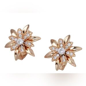 Natural White Zircon Flower Women Earrings 18k Gold Plated